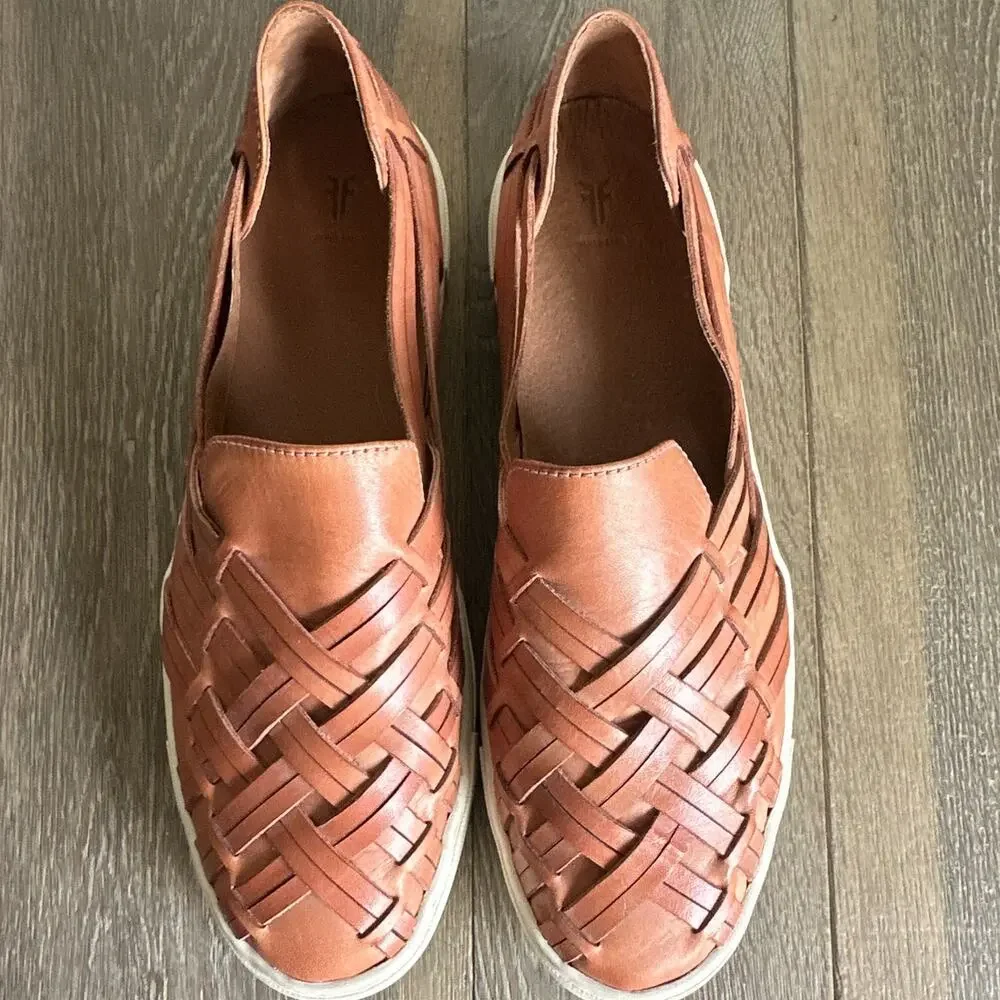 Frye Ivy Huarache Women's Woven Leather Slip-On Sneaker Cognac Size 10